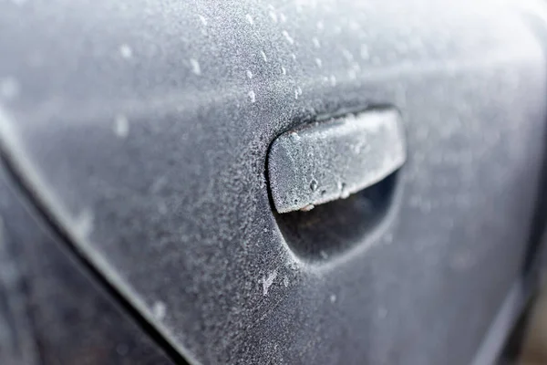 Frost Ice Car Door Ice Crystal Ice Car Handle Frozen — Stock Photo, Image