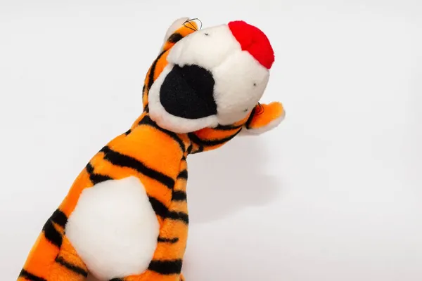 Toy Csíkos Aranyos Tigris Szimbóluma Puha Narancs Játék Tigris Egy — Stock Fotó