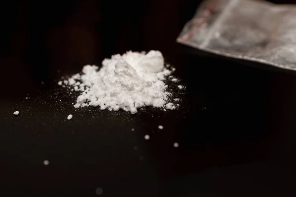 Poudre Drogue Cocaïne Dans Sac Plastique Pile Poudre Cocaïne Sur — Photo