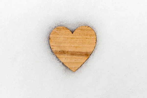 Corazón Madera Individual Nieve Vista Superior Espacio Para Copiar — Foto de Stock