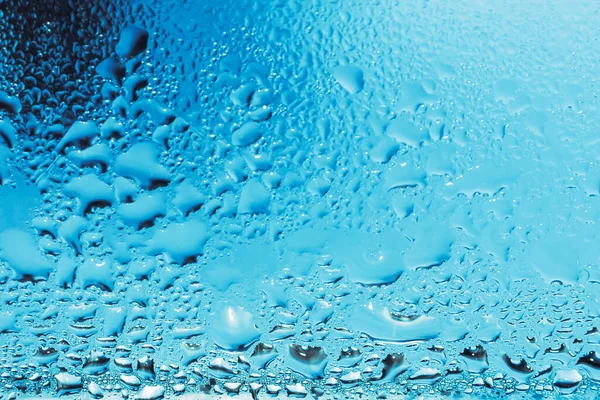 Astratto Sfondo Blu Liquido Vetro Sporco Gocce Acqua Congelate Vetro — Foto Stock