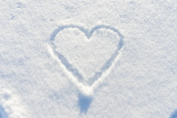 One Hand Drawn Heart Shape Fresh Snow Top View Closeup Stock Photo