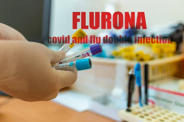 Надпись Flurona Covid Flu Double Infection Coronavirus Covid Flu Ученый — стоковое фото