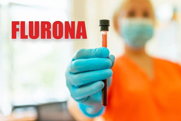 Надпись Flurona Coronavirus Infection Covid Flu Текст Лаборатория Laboratory Scientist — стоковое фото