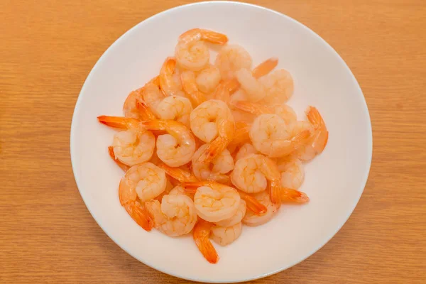 Shrimp Prawn Seafood Crustacean Plate Table Meal Snack Top View — стоковое фото