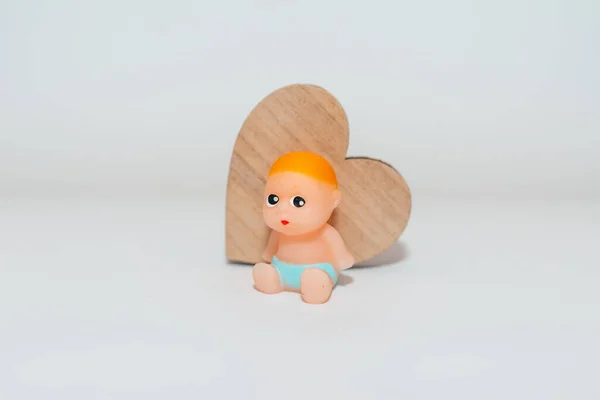 Miniature One Heart Newborn Infant Baby Toy Sitting White Gray — Fotografia de Stock