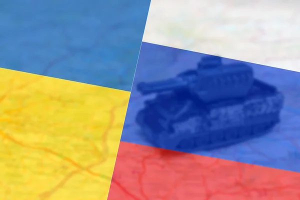 Jouet Miniature Char Guerre Sur Carte Drapeaux Russie Ukraine Ukraine — Photo