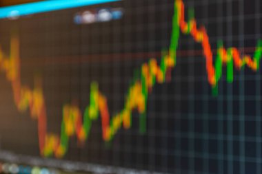 Borsa verileri. Çevrimiçi ticaret, bilgisayar ekranına yatırım platformu. Bulanık arkaplan.