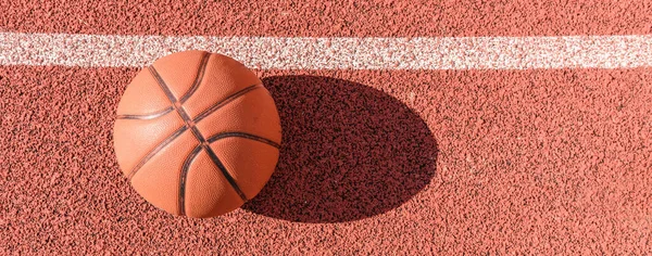 Sports Banner Old Orange Ball Basketball Lying Rubber Sport Court — Stock Photo, Image