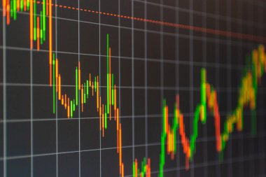 Borsa verileri. Çevrimiçi ticaret, bilgisayar ekranına yatırım platformu. Seçmeli odaklanma.