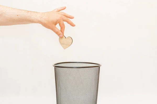 Wooden Handmade Heart Thrown Trash Can Disposal Recycling White Gray — Stockfoto