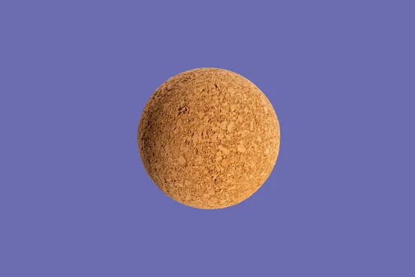Nice Brown Cork Ball Isolated Veri Peri Purple Background Close — Stock Photo, Image
