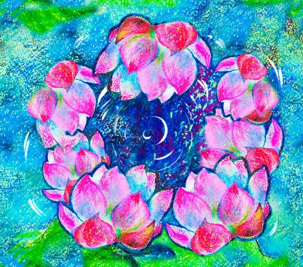 Lótus Rosa Lily Água Azul Verde Broto Com Belas Pétalas — Fotografia de Stock