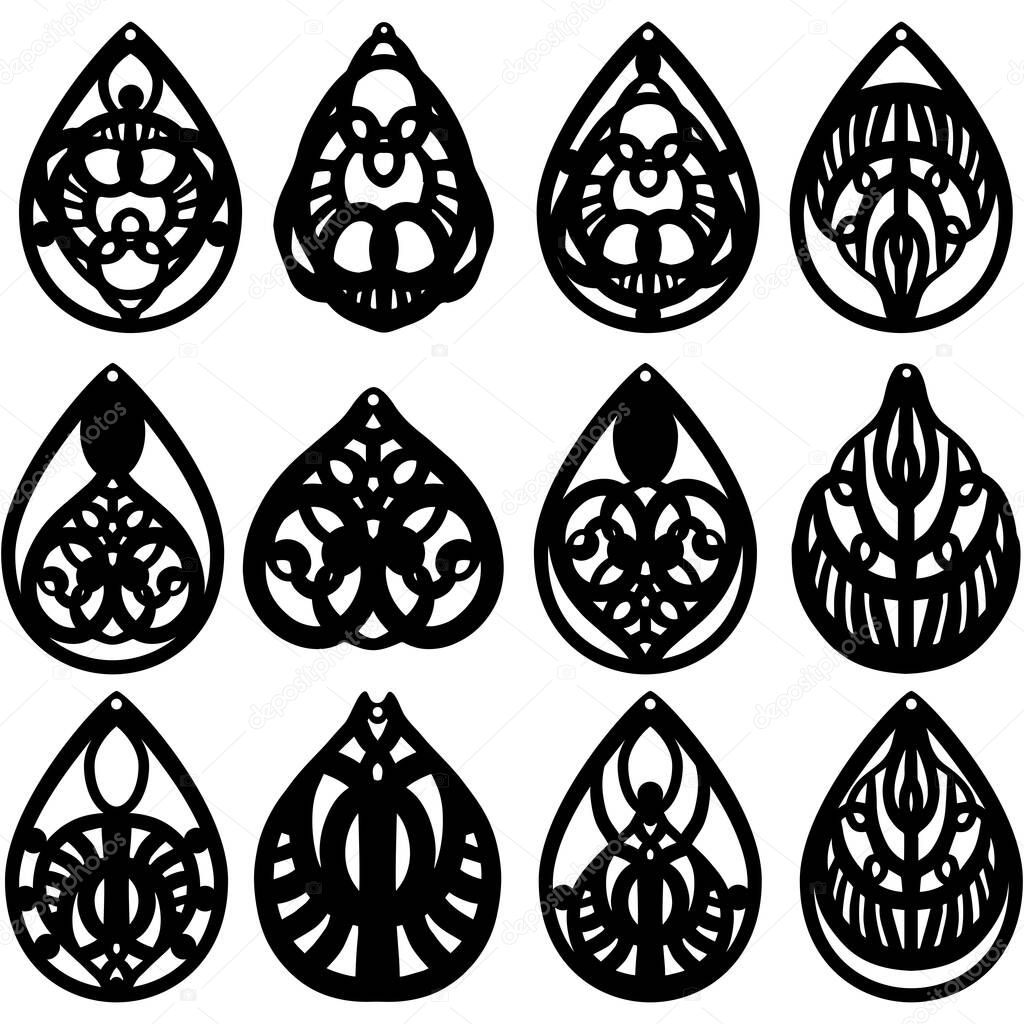 A set of round silhouettes .Prints of round patterns. Monochrome drawings to create a mask. For printing on key rings, mugs and jewelry. Badges, emblems and logos. Design blanks. Stamp, seal.Cricut design for needlework