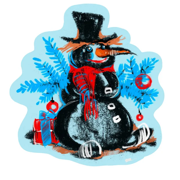 雪男クリスマスのキャラクター 素晴らしい生き物だ 漫画はここ 新年の休日 男の戯画 雪だるまを作る 冬の寒さ 印刷物 はがきのために グラフィック — ストック写真