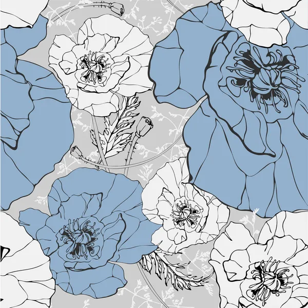 Virágok Mák Grafika Textúra Csillám Mák Digitális Scrapbooking Papír Kék — Stock Fotó