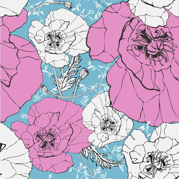 ケシの花 グラフィック キラキラとケシの質感 デジタルスクラップブッキング紙青とピンクの色で 結婚記念日お祝い ゴールデンパティーナ ベルベット シルクパッケージ ラベル 豊かなヴィンテージスタイル — ストック写真