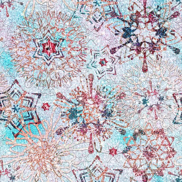 Textura Hladká Kulaté Ozdoby Hvězdný Vzor Etnický Koberec Vánoční Sněhové — Stock fotografie