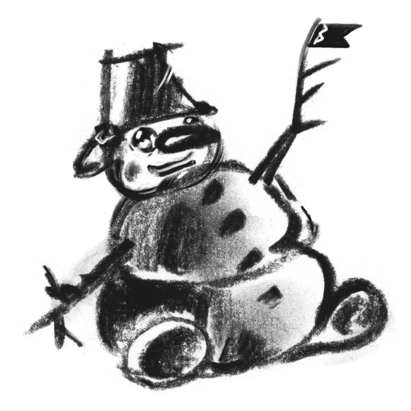 スヌーマンと旗だ 風刺画だ 顔の感情 冬の印刷 クリスマスの文字で昇華 珍しい新年の挨拶 グラフィック クリッパー シルエットの場所を孵化させる — ストック写真
