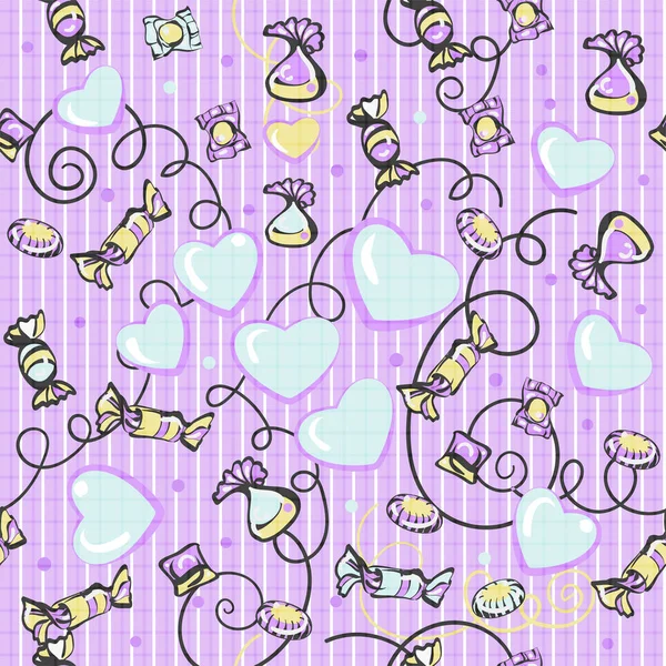 Set Seamless Patterns Tiles Retro Candies Hearts Gift Wallpaper Texture — Stock Photo, Image
