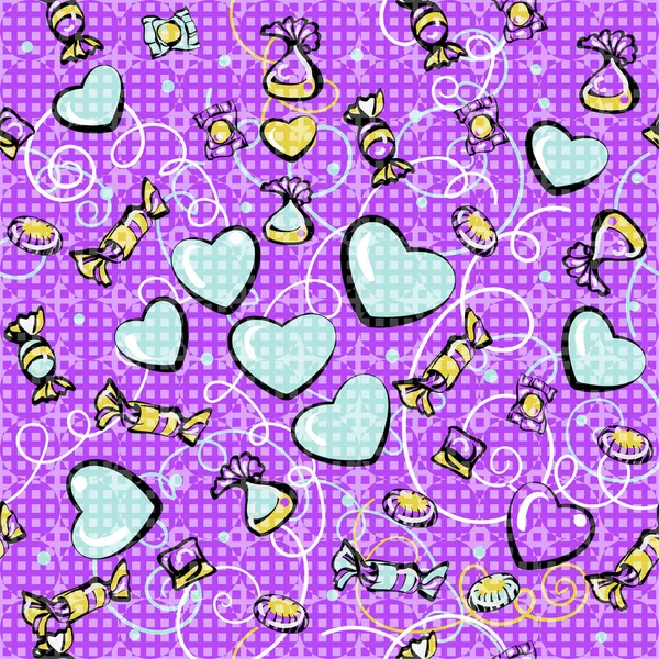 Set Seamless Patterns Tiles Retro Candies Hearts Gift Wallpaper Texture — Stock Photo, Image