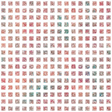 Çoklu karelerin kusursuz dijital deseni. Renkli Geometrik fayanslar. Piksel tarzı. Pankart arka plan şablonu, kartpostallar. Majolica duvarlarda. Koleksiyon defteri ve kumaş yazdırma.