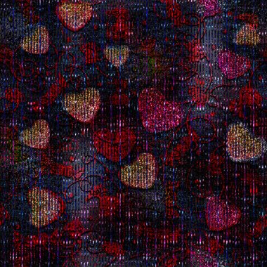 Kusursuz bir doku. Kalpler. Parıltılı soyut karanlık çizimler. Altın ve gümüşle zenginleştirilmiş. Kadife gibi bir parıltı. Kartpostallar, kumaş ve yapıştırma kitabı için. Noel ve partiler için..