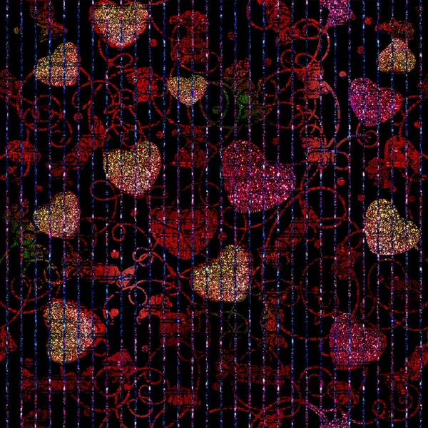 Seamless Texture Hearts Abstract Dark Illustration Glitter Richly Decorated Gold — Fotografia de Stock