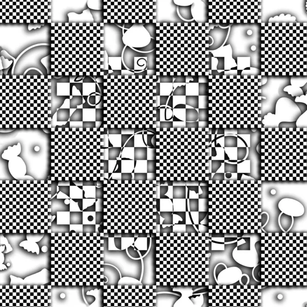 Background Seamless Black White Abstraction Geometric Shapes Candies Shadows Plaster — Stockfoto