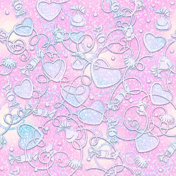 Background Seamless Pink Hearts Wedding Texture Romantic Drawing Valentine Day — Foto Stock