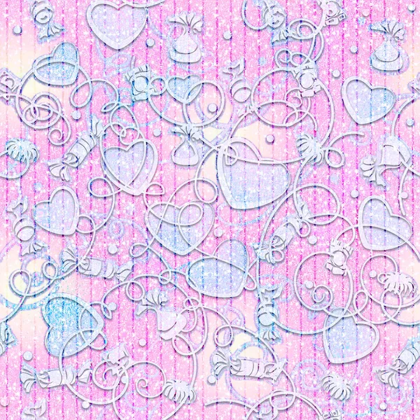 Background Seamless Pink Hearts Wedding Texture Romantic Drawing Valentine Day — Stock Photo, Image