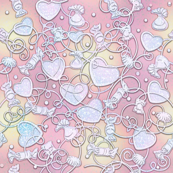 Background Seamless Pink Hearts Wedding Texture Romantic Drawing Valentine Day — Stock Photo, Image