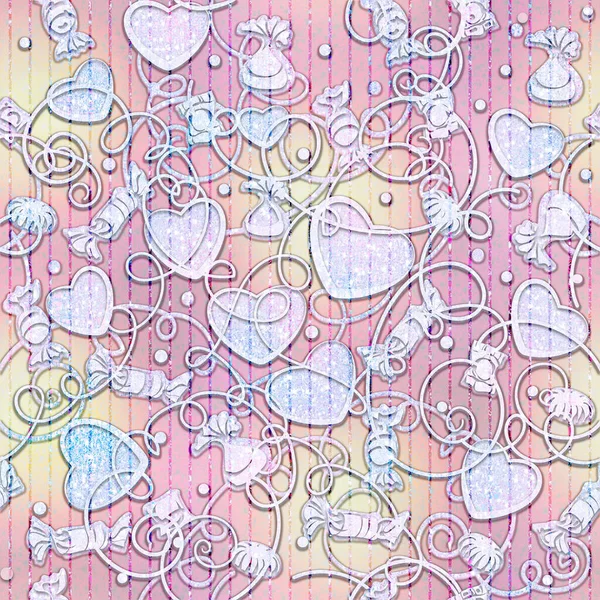 Background Seamless Pink Hearts Wedding Texture Romantic Drawing Valentine Day — Stock Photo, Image