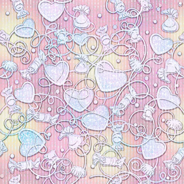 Background Seamless Pink Hearts Wedding Texture Romantic Drawing Valentine Day — Stock Photo, Image