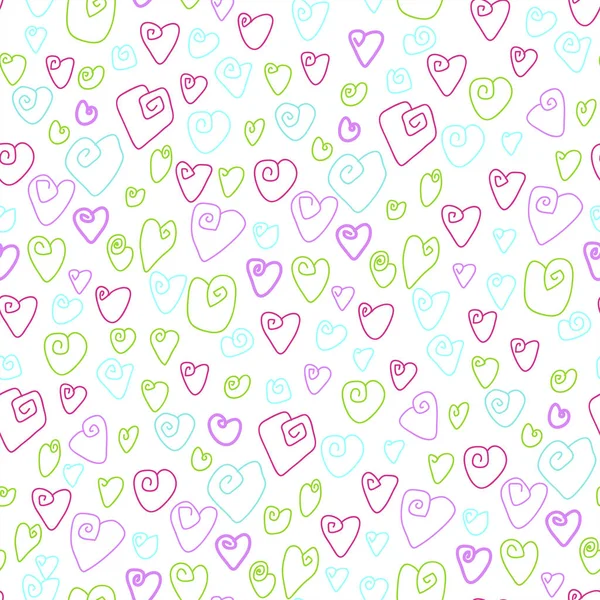Hearts Drawn Thin Line Seamless Background Hearts Ornament Multicolored Illustration — стоковый вектор
