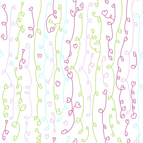 Безшовний Абстрактний Фон Лінії Рожеві Зелені Фіолетові Орнамент Серцями Любов — стоковий вектор