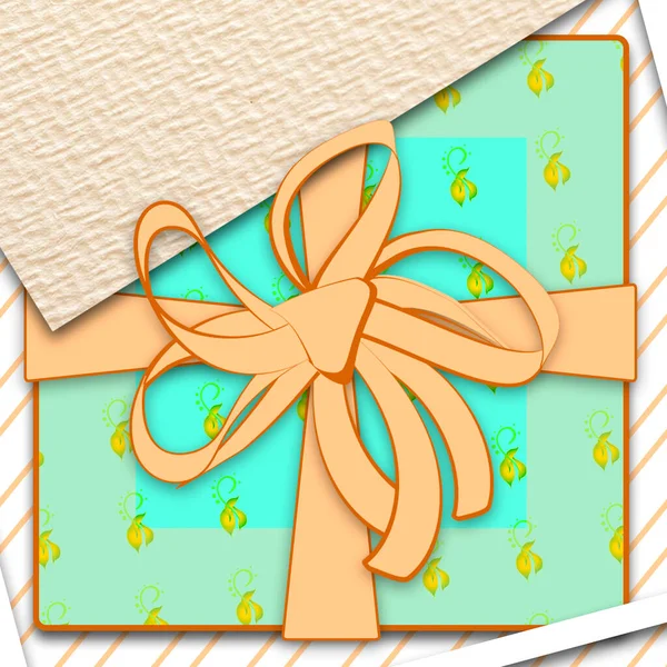 Square Postcard Banner Digital Flat Drawing Gift Box Bright Packaging — Stock Photo, Image