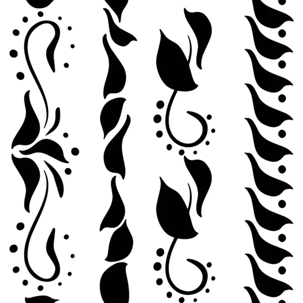 Seamless Silhouette Borders Black Delineia Ornamentos Florais Preto Branco Ornamentos — Vetor de Stock