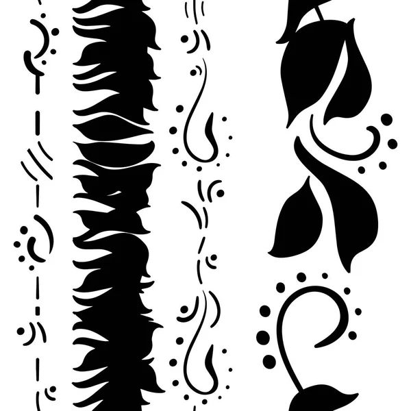 Bordures Silhouette Sans Couture Contours Noirs Ornements Floraux Noir Blanc — Image vectorielle