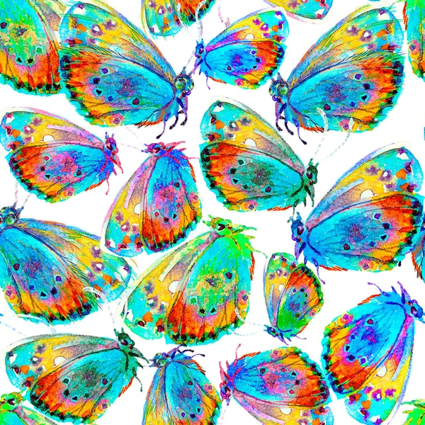 나비들 무미건조 물감의 반복되는 그림이에요 날아다니는 곤충들 스프링 스크랩북 페이퍼 — 스톡 사진