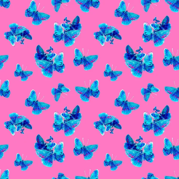 Seamless Texture Butterflies Repeating Watercolor Drawing Moths Lot Flying Insects — Stock Photo, Image