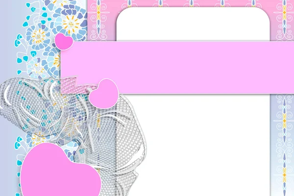 Biglietto Auguri Compleanno San Valentino Delicato Rosa Fiori Blu Cuori — Foto Stock