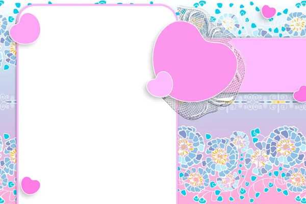 Birthday Valentine Day Greeting Card Delicate Pink Blue Flowers Hearts — Stock Photo, Image