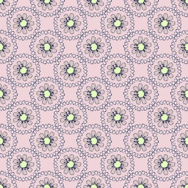 Tekrarlayan bir model. Kusursuz çiçek süsü. Karalama çiçeği çizimi. El yapımı grafikler. Yeşil ve pembe gözlükler. Düğün ve sevgililer günü için. Duvar kağıdı ve ambalaj kağıtlarına basmak için..