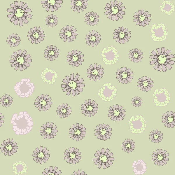 繰り返しのパターン シームレスな花の装飾 花の絵をかわいく 手作りのグラフィック 緑とピンクの色合いを寝具 結婚式やバレンタインデーのための 壁紙やパッケージに印刷 — ストック写真