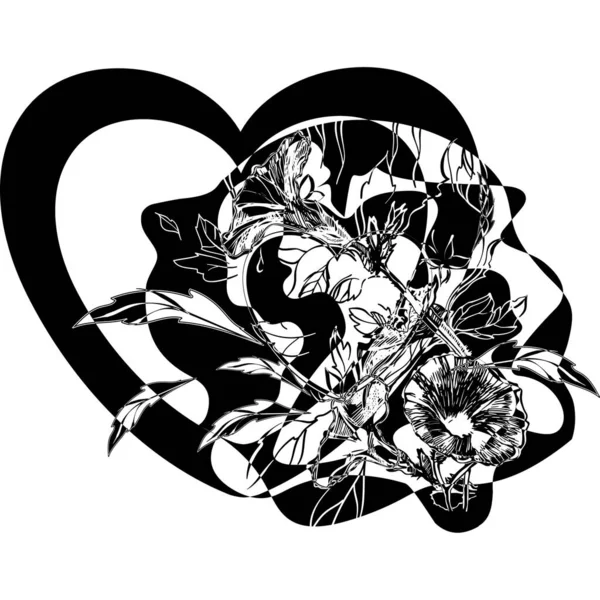 Silhouette Stencil Disegno Grafico Nero Sublimazione Cuori Fiori San Valentino — Foto Stock