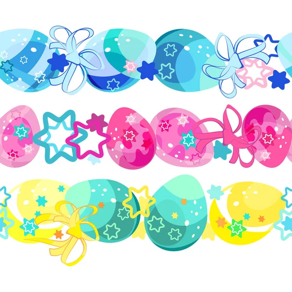 Curbs Easter Egg Patterns Seamless Wreath Easter Multicolored Eggs Bows — Stock Vector