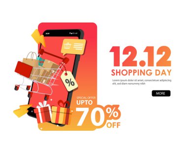Özel gün 12.12 Alışveriş Günü tasarımı% 70 indirimli. Geçen ayın 12.12 'sinde online satış.