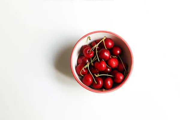 Sweet Cherries Bowl White Table Light Background Bowl Fresh Red — Fotografia de Stock
