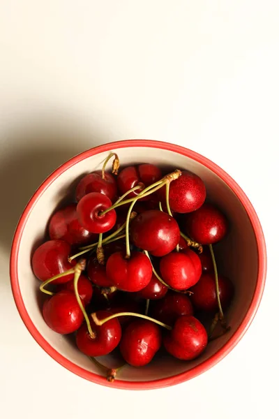 Healthy Eating Concept Cherries Bowl Isolated Background Fresh Ripe Black — Stock Photo, Image